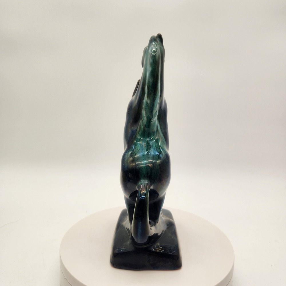 Blue Mountain Pottery (BMP) Rearing Stallion Figurine MCM Teal Drip Glaze Canada - Picture 8 of 11